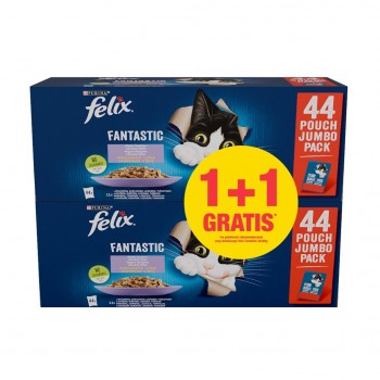 PURINA Felix Fantastic Selection of flavors in jelly - wet cat food - 44x85g + 44x85g GRATIS