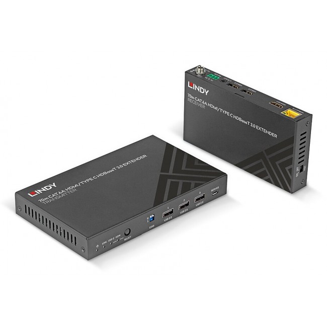 Lindy 70m Cat.6A HDMI 4K60 & Type C HDBaseT 3.0 KVM Extender