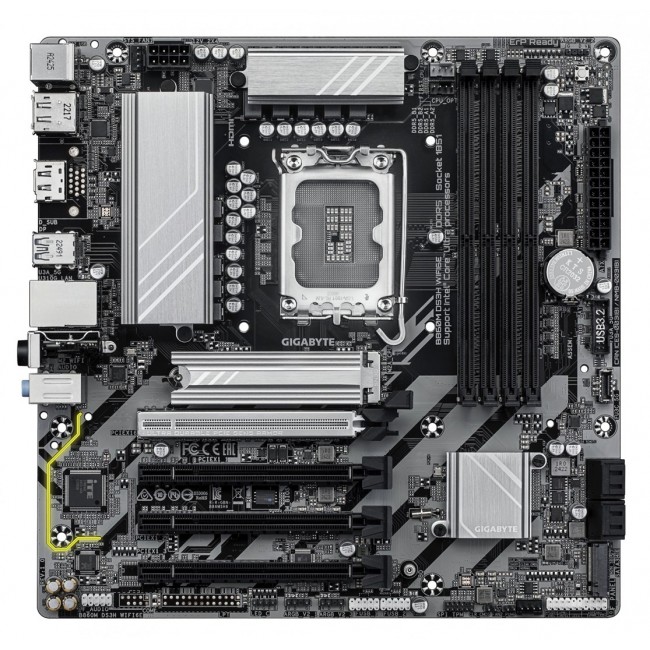 GIGABYTE B860M DS3H WIFI6E Motherboard - Intel Core Ultra Series CPUs, 5+1+2+1 Phases VRM, up to 9066MHz DDR5, 1xPCIe 5.0 + 1xPCIe 4.0 M.2, 2.5GbE LAN, WIFI 6E, USB 3.2 Gen 2
