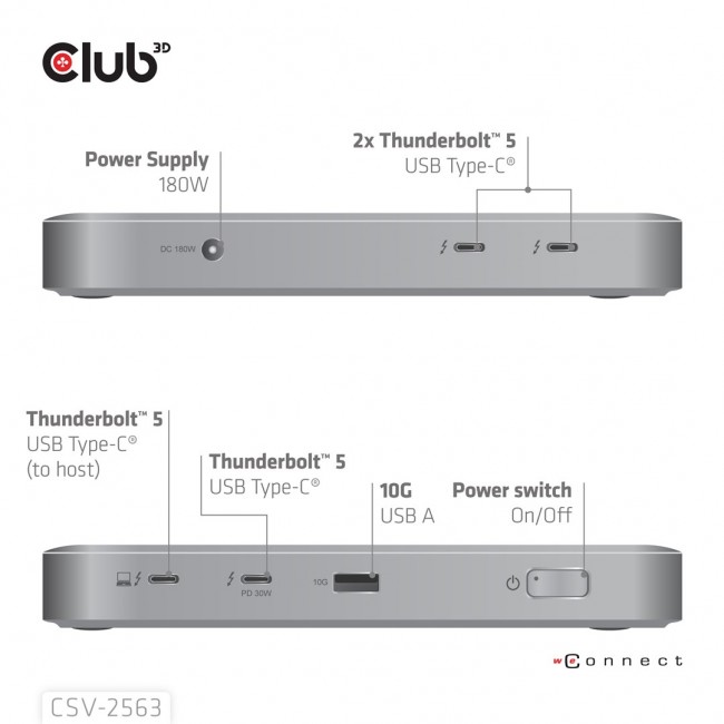 CLUB3D CSV-2563 5-1 Thunderbolt 5 Hub Triple video 5K60Hz Thunderbolt Share Certifi ed 180W