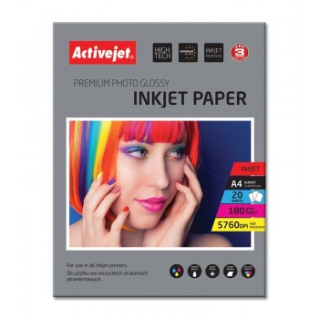 Activejet AP4-180G20 glossy photo paper for ink printers A4 20 pcs