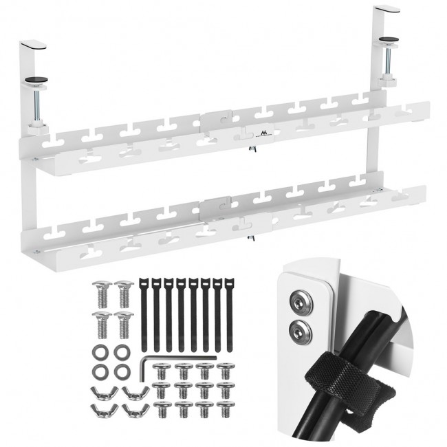 Maclean under-desk cable organizer, max. load 5kg, max. 728mm, 2 levels, white, MC-102 W Maclean under-desk cable organizer, max. load 5kg, max. 728mm, 2 levels, white, MC-102 W