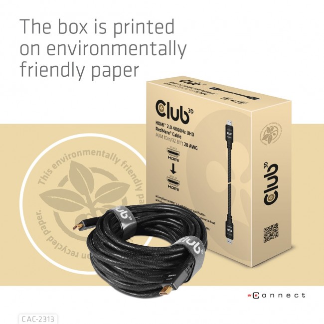 CLUB3D HDMI 2.0 4K60Hz RedMere cable 10m/32.8ft