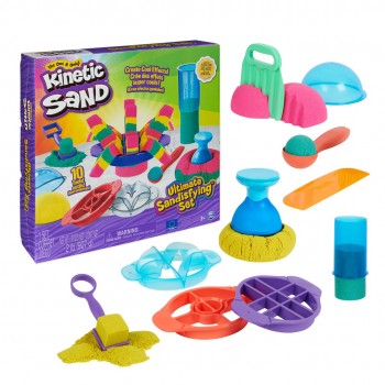 Kinetic Sand Ultimate Sandisfying Set, 2lb of Pink, Yellow and Teal Play Sand, 10 Molds and Tools, Sensory Toys for Kids Ages 7+