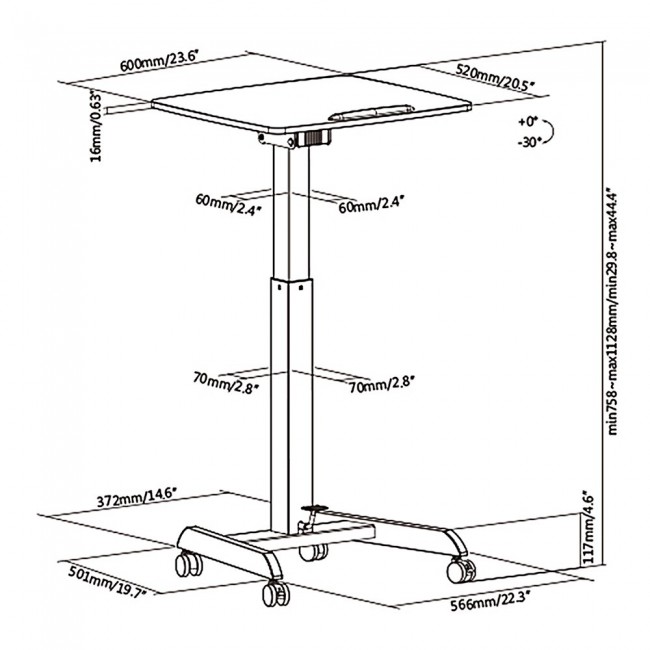 Maclean Laptop Table, Height Adjustable, for Standing Up Work, Max Height 113cm, MC-892B Maclean Laptop Table, Height Adjustable, for Standing Up Work, Max Height 113cm, MC-892B