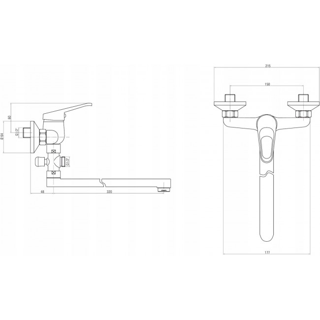Wall-mounted washbasin mixer with extended spout - hose connection Wall-mounted washbasin mixer with extended spout - hose connection