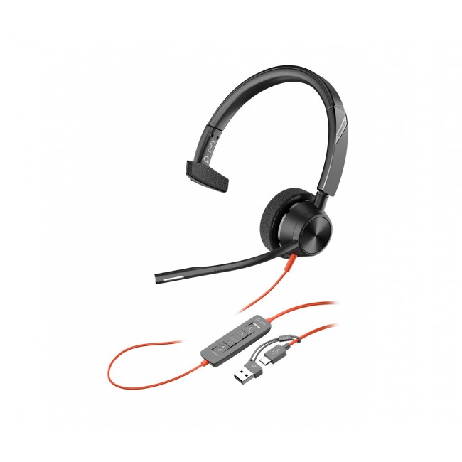 HP Poly Blackwire 3310 Monaural Microsoft Teams Certified USB-C Headset +USB-C/A Adapter
