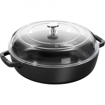 Staub cast iron frying pan with two handles and lid - 24 cm, Black