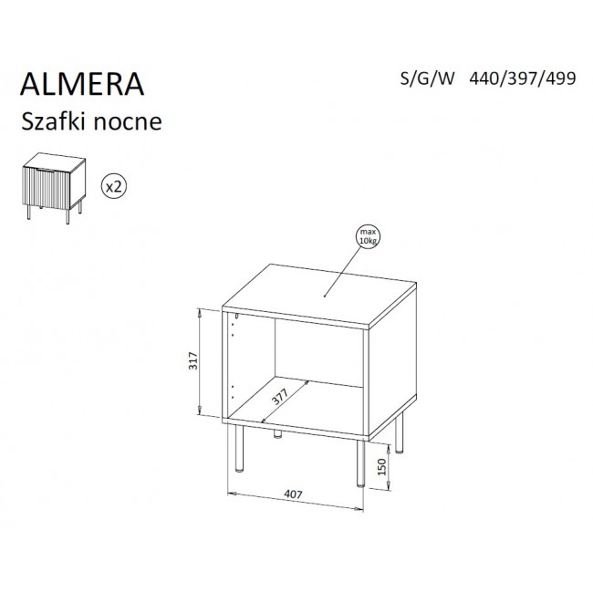 Cama Bedside cabinet, 2 pcs. ALMERA 50x42x44 walnut/cashmere