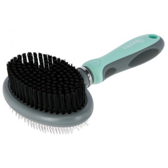 KERBL Double Brush with Soft Synthetic Bristle and Metal Teeth - 20x11.5 cm