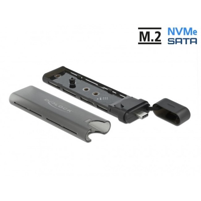 DeLOCK External USB Type-C Combo Enclosure for M.2 NVMe PCIe or SATA SSD - tool free