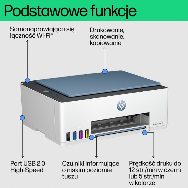 HP Smart Tank 585 All-in-One Printer, Home and home office, Print, copy, scan, Wireless High-volume printer tank Print from phone or tablet Scan to PDF