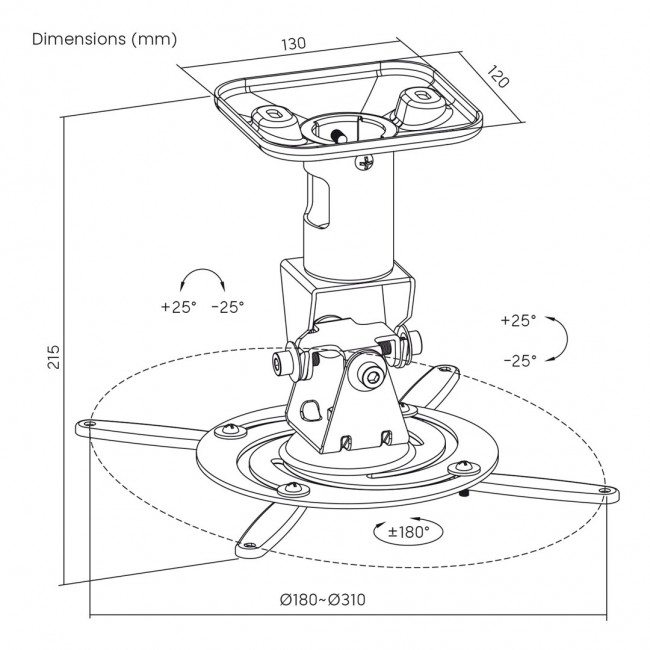 Maclean Projector Ceiling Mount/Hanger, Steel, 180 310 mm, up to 15 kg, MC-208 B