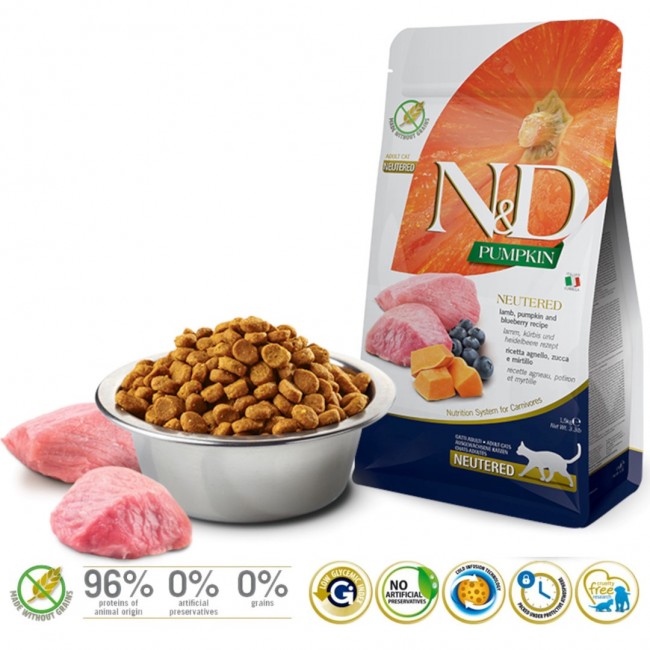 FARMINA N&D Pumpkin Cat Lamb and Blueberry Neutered Adult - dry cat food - 1.5 kg