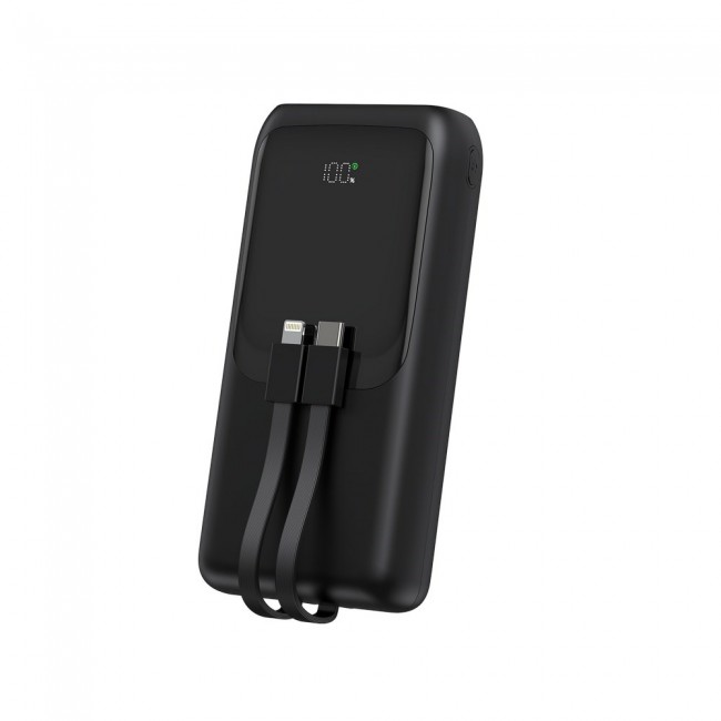 Gembird PB20-PD20-LCD-01 Fast charging power bank with integrated cables, 20W, 20000 mAh, black