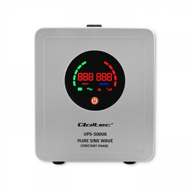 Qoltec 50716 Uninterruptible power supply Pure Sine Wave UPS | 500VA | 350W | constant phase | Grey