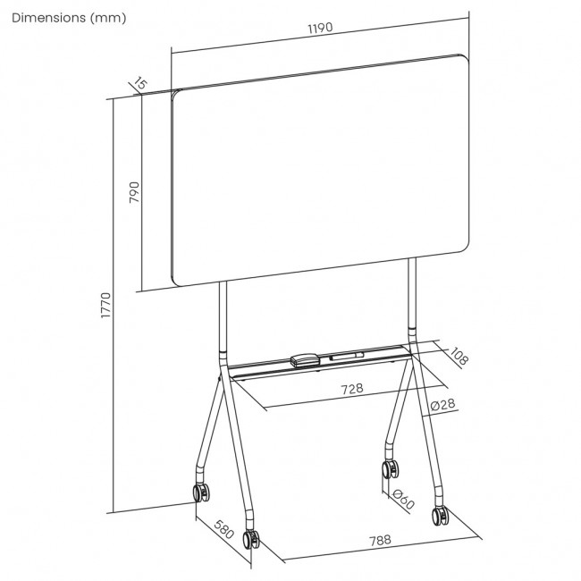 Ergo Office mobile dry erase board, horizontal orientation, white, single sided, with shelf, board dimensions 1190x790mm, ER-306