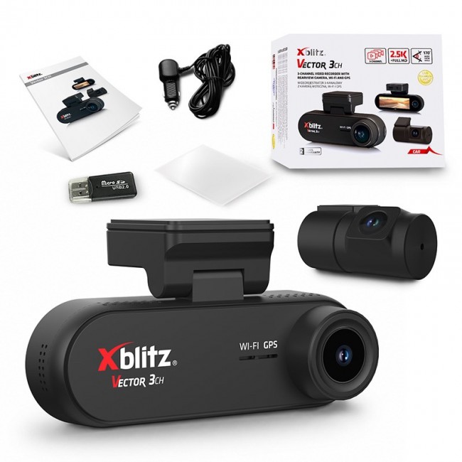 XBLITZ VECTOR 3CH 3-CHANNEL DVR WITH REARVIEW CAMERA, Wi-Fi, AND GPS