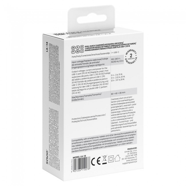 SAVIO LA-14 20W Wall Charger with Power Delivery 3.0