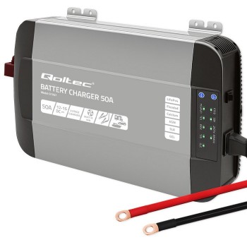 Qoltec Intelligent Professional Monolith Battery Charger for LiFePO4 AGM GEL SLA batteries | 50A | 12V