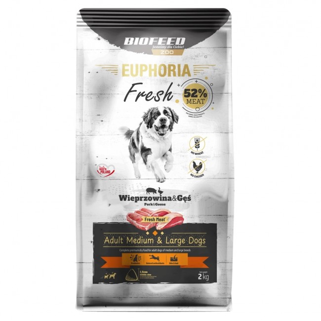 BIOFEED Euphoria Fresh Adult Medium & Large Pork with goose - dry dog food - 2kg BIOFEED Euphoria Fresh Adult Medium & Large Pork with goose - dry dog food - 2kg