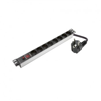 SOMI Networks | 1U, 19 , 8x Schuko Aluminium PDU Power Panel | PDU08SASO | Silver | With Switch and Surge Protector Schuko Input Cord 1.8m