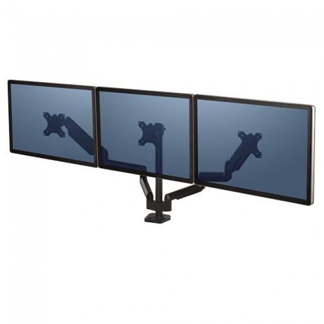 Fellowes Platinum Series Triple Monitor Arm - Monitor Mount for Three 7KG 27 Inch Screens - Adjustable Triple Monitor Desk Mount - Tilt 45 Pan 180 Swivel 360 Rotation 360 , VESA 75 x 75/100 x 100 - Black