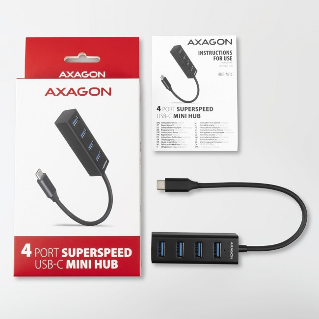 Axagon HUE-M1C interface hub USB 3.2 Gen 1 (3.1 Gen 1) Type-C 5000 Mbit/s Black Axagon HUE-M1C interface hub USB 3.2 Gen 1 (3.1 Gen 1) Type-C 5000 Mbit/s Black