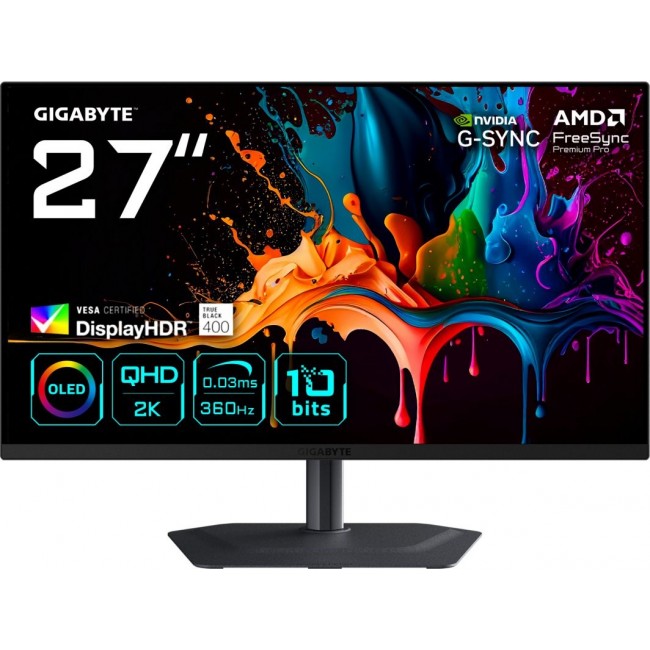 GIGABYTE MO27Q3 27 OLED QHD Gaming Monitor - 2560 x 1440, 360Hz, 0.03ms, 250 cd/m , G-Sync Compatible, FreeSync Premium Pro, Display HDR True Black 400, HDMI 2.1, Displayport 1.4