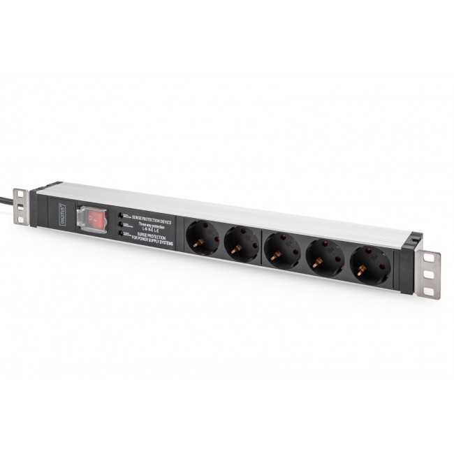 Digitus Socket strip with aluminum profile and switch, surge protection, integrated line filter, 5-way safety sockets, 2 m cable safety plug Digitus Socket strip with aluminum profile and switch, surge protection, integrated line filter, 5-way safety sockets, 2 m cable safety plug