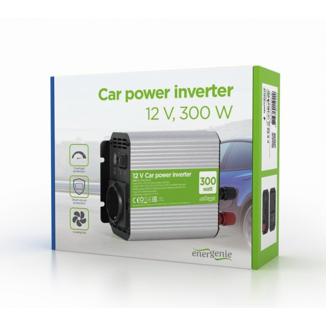 EnerGenie EG-PWC300-01 power adapter/inverter Auto 300W Aluminium,Black