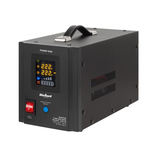 Rebel POWER-1000 Uninterruptible Power Supply - converter with pure sine wave and charging function 12V 230V 1000VA/700W Rebel POWER-1000 Uninterruptible Power Supply - converter with pure sine wave and charging function 12V 230V 1000VA/700W