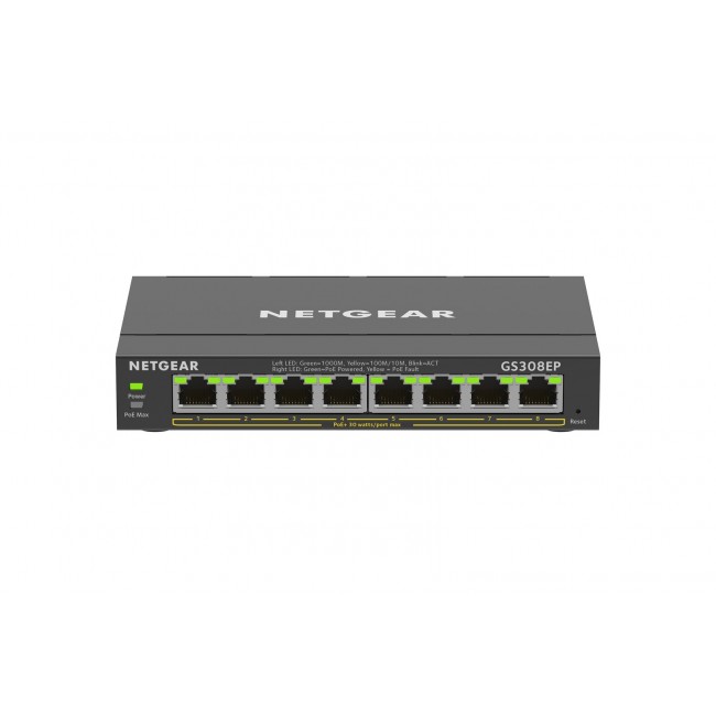 NETGEAR 8-Port Gigabit Ethernet PoE+ Plus Switch (GS308EP) Managed L2/L3 Gigabit Ethernet (10/100/1000) Power over Ethernet (PoE) Black