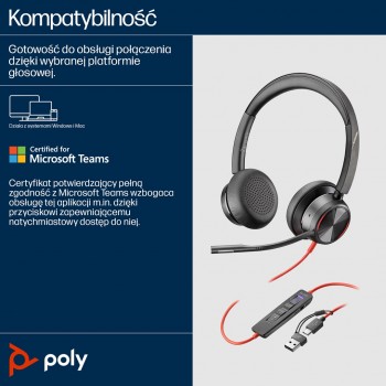 Poly Blackwire 8225 Stereo Microsoft Teams Certified USB-C Headset +USB-C/A Adapter