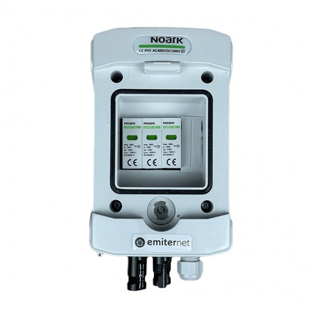 Switchgear attached DC hermetic IP65 EMITTER with Noark 1000V type 2 DC surge arrester, 1x PV string, 1x MPPT