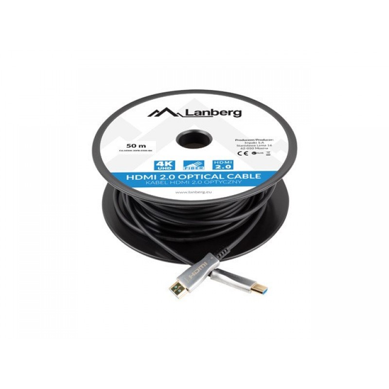 Lanberg CA-HDMI-20FB-0500-BK optical cable HDMI M/M 50m v2.0 4K AOC Lanberg CA-HDMI-20FB-0500-BK optical cable HDMI M/M 50m v2.0 4K AOC