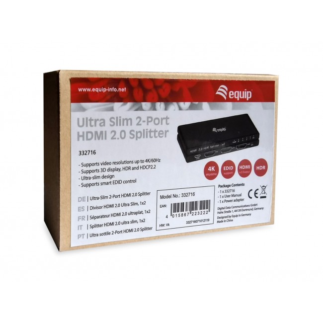 Equip Ultra Slim 2-Port HDMI 2.0 Splitter Equip Ultra Slim 2-Port HDMI 2.0 Splitter