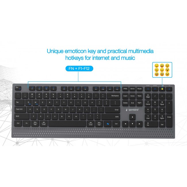 Gembird KBS-WPS-02 Dual-mode slim wireless desktop set, 2.4G+BT, US layout