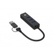 Conceptronic DONN07BA USB to Gigabit Network Adapter with 3-Port USB Hub, USB-A x 3, Wake-on-LAN, 2-in-1 USB-C USB-A Cable
