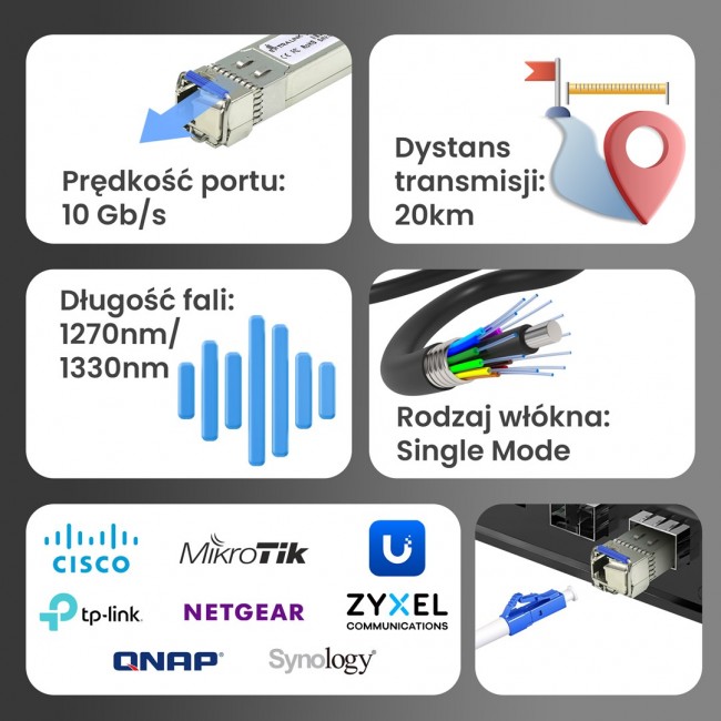 Extralink SFP+ WDM Module SFP+ 10G 10Gbps 1270/1330nm, single mode, 20km, LC, DOM, pair