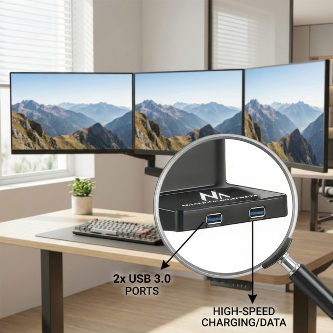 Maclean MC-811 Monitor Bracket Desk Mount Holder For 3 LCD LED Monitors USB 17'' - 27