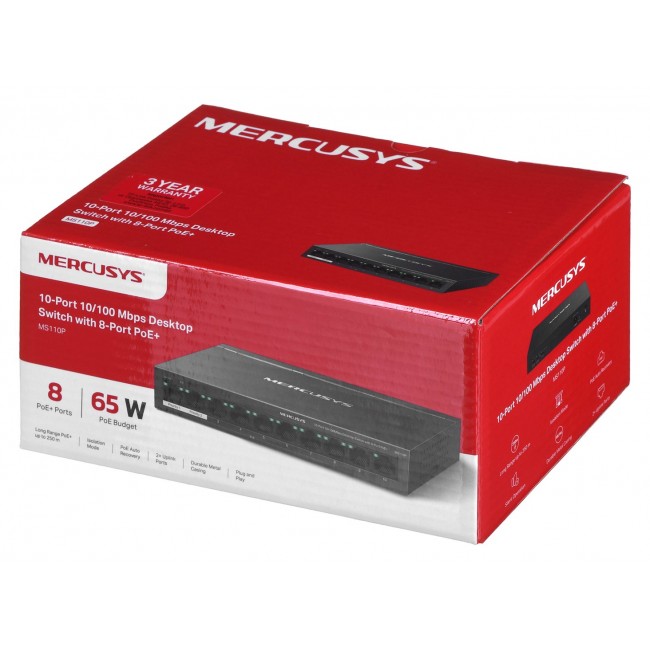 Mercusys 10-Port 10/100Mbps Desktop Switch with 8-Port PoE+