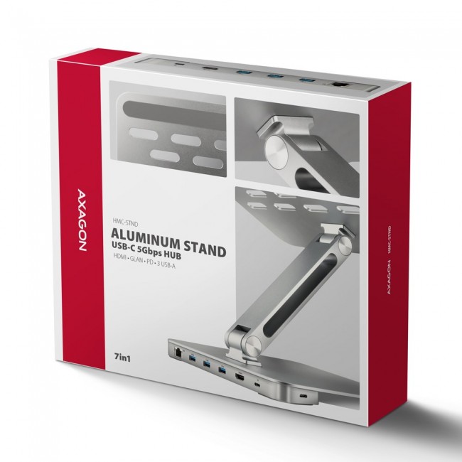 Axagon HMC-STND USB-C 5Gbps ALUMINUM STAND & HUB 7in1