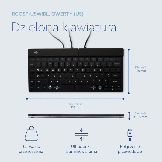 R-Go Tools Ergonomic keyboard R-Go Split Break v2 with break software, ergonomic split keyboard, QWERTY (US), Wired, black