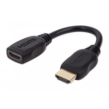 Manhattan HDMI with Ethernet Extension Cable, 4K@60Hz (Premium High Speed), Male to Female, Cable 20cm, Black, Ultra HD 4k x 2k, Fully Shielded, Gold Plated Contacts, Lifetime Warranty, Polybag