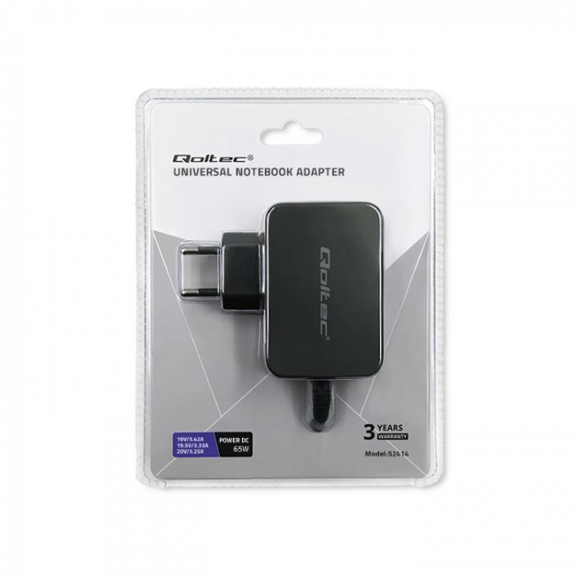 Qoltec 52414 Universal power adapter for laptop 65W | Automatic | MultiPlug | 10 plugs Qoltec 52414 Universal power adapter for laptop 65W | Automatic | MultiPlug | 10 plugs
