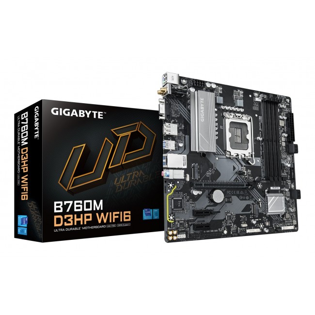 GIGABYTE B760M D3HP WIFI6 Motherboard - Supports Intel Core 14th Gen CPUs, 4+1+1 Phases Digital VRM, up to 5600MHz DDR5, 2xPCIe 4.0 M.2, Wi-Fi 6, GbE LAN, USB 3.2 Gen1 GIGABYTE B760M D3HP WIFI6 Motherboard - Supports Intel Core 14th Gen CPUs, 4+1+1 Phases Digital VRM, up to 5600MHz DDR5, 2xPCIe 4.0 M.2, Wi-Fi 6, GbE LAN, USB 3.2 Gen1