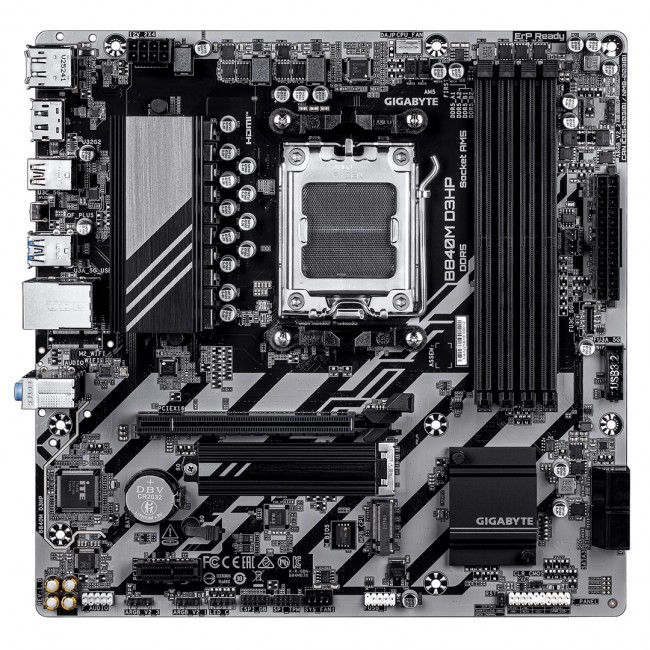 GIGABYTE B840M D3HP Motherboard - AMD Ryzen 9000 CPUs, 8+2+2 Phases VRM, up to 8200MHz DDR5(O.C), 2xPCIe 4.0 M.2, 1GbE LAN, USB 3.2 Gen 2