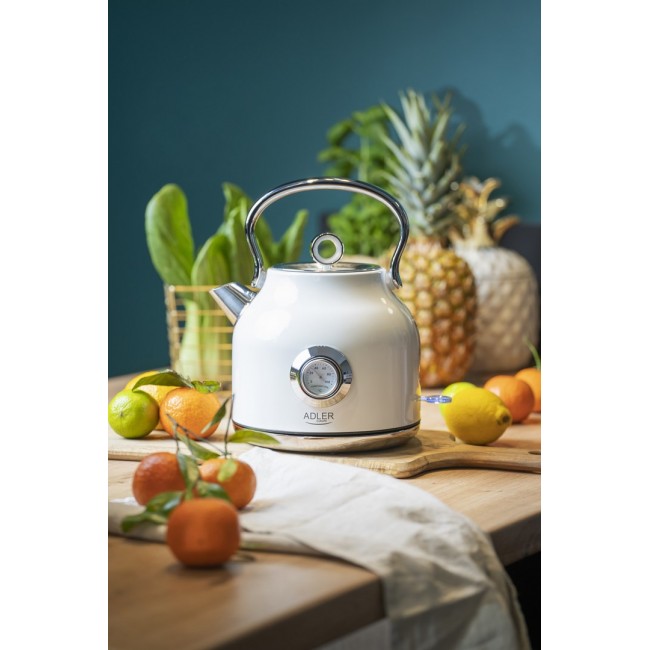 Adler | Kettle with a Thermomete | AD 1346w | Electric | 2200 W | 1.7 L | Stainless steel | 360 rotational base | White
