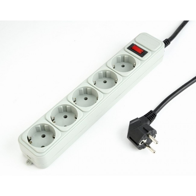 Gembird SPG3-B-10C Surge protector, 5 Schuko sockets, 3m, grey